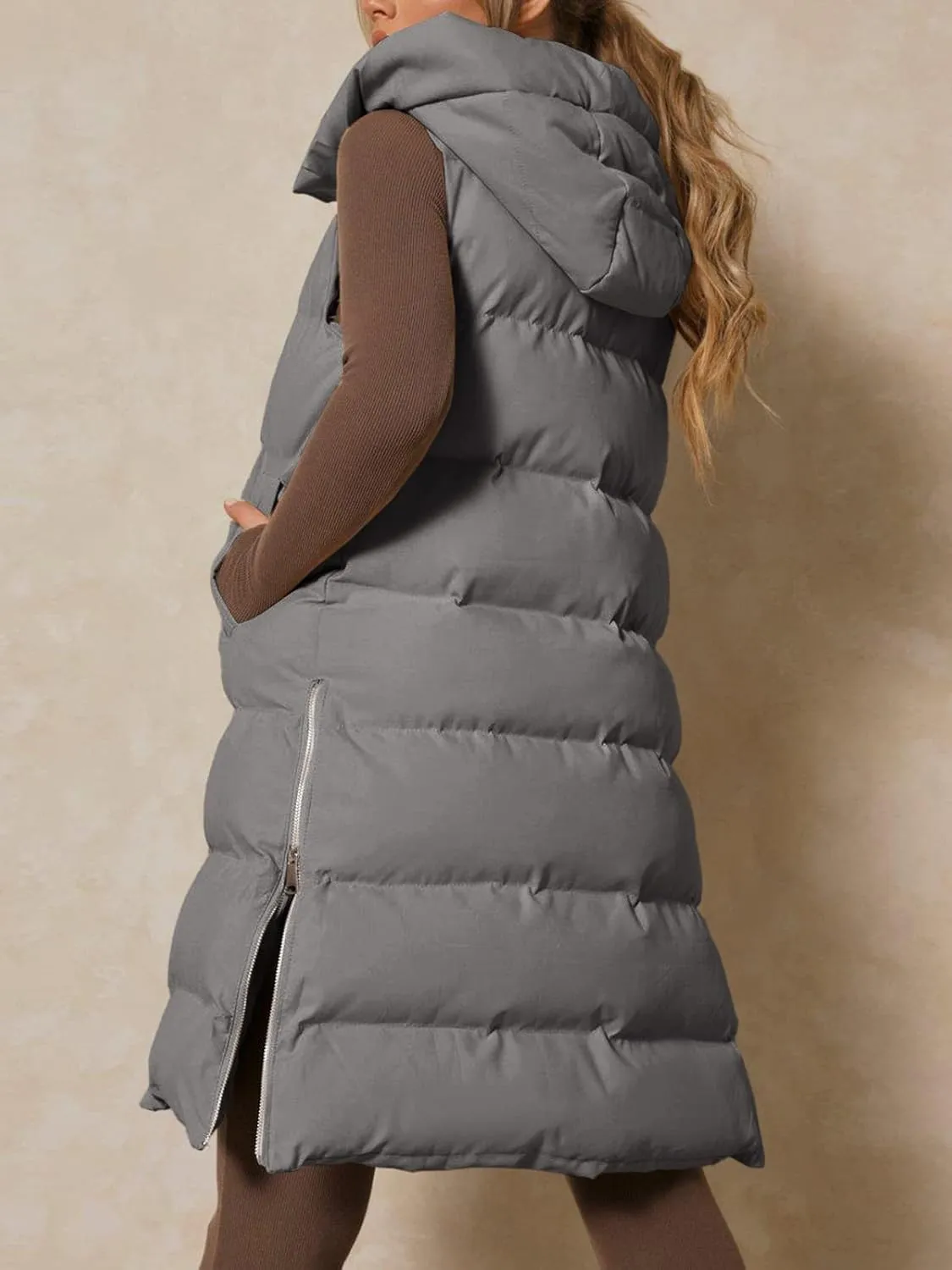 Inorin Womens Down Vest with Stand Collar Thick Hooded Sleeveless Long Coats Jacket