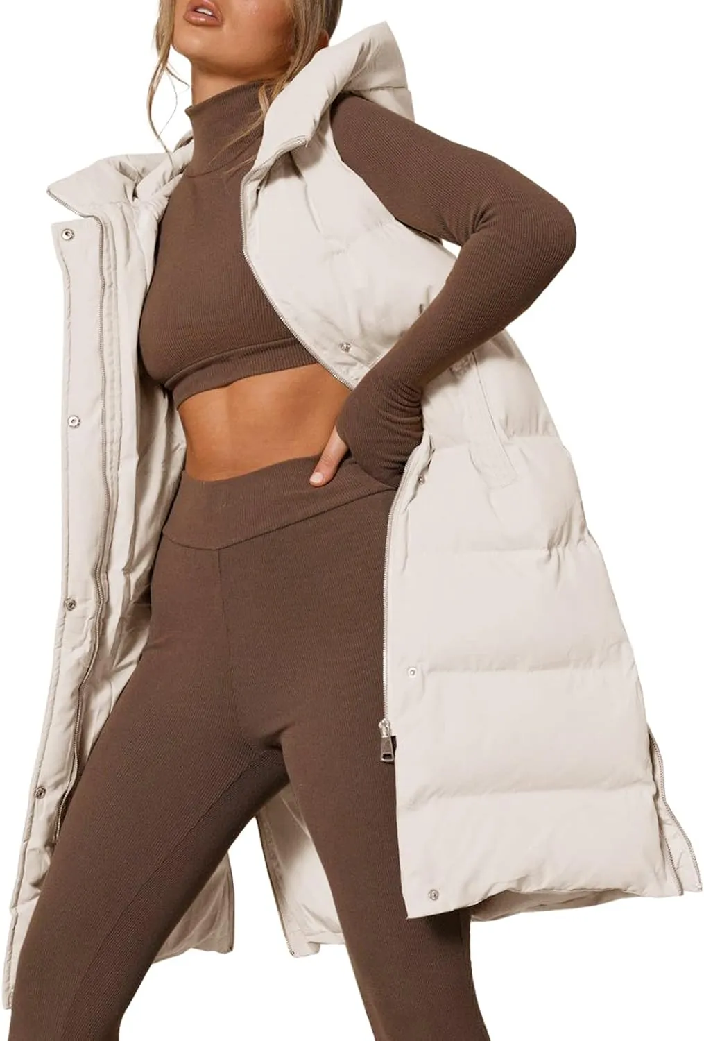 Inorin Womens Down Vest with Stand Collar Thick Hooded Sleeveless Long Coats Jacket