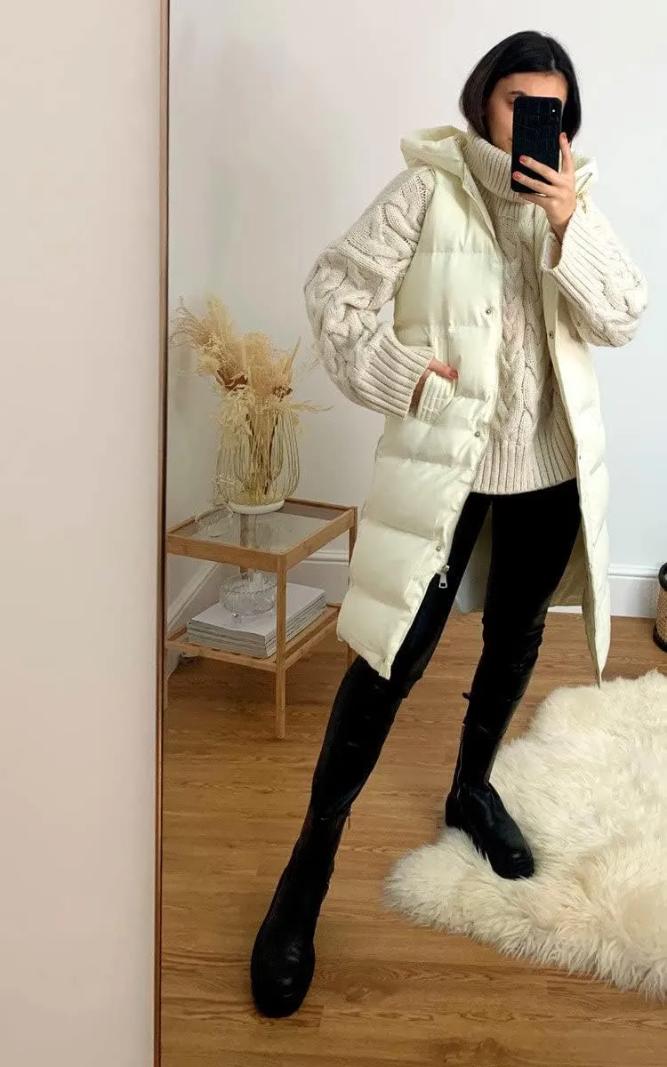 Inorin Womens Down Vest with Stand Collar Thick Hooded Sleeveless Long Coats Jacket