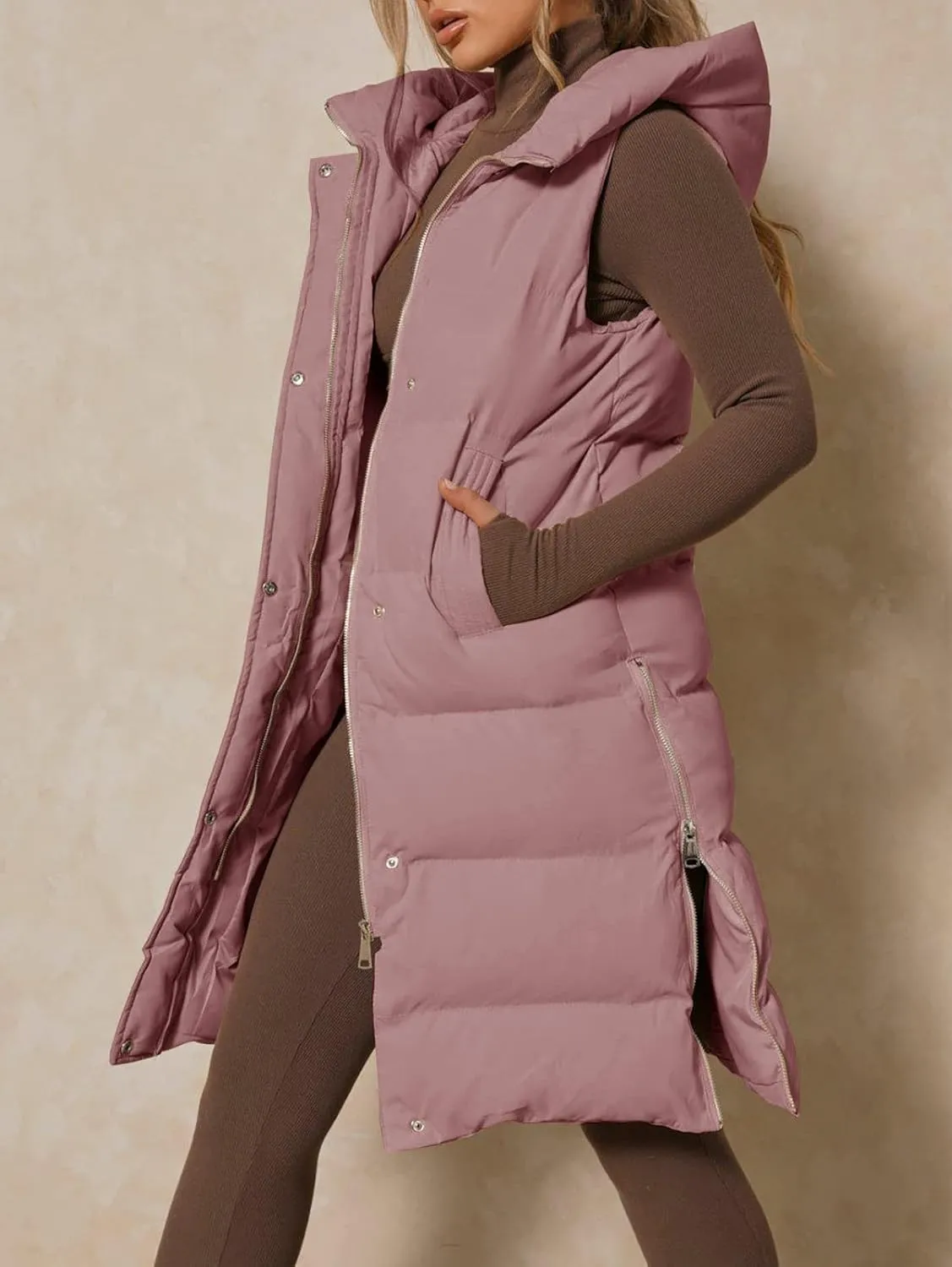 Inorin Womens Down Vest with Stand Collar Thick Hooded Sleeveless Long Coats Jacket