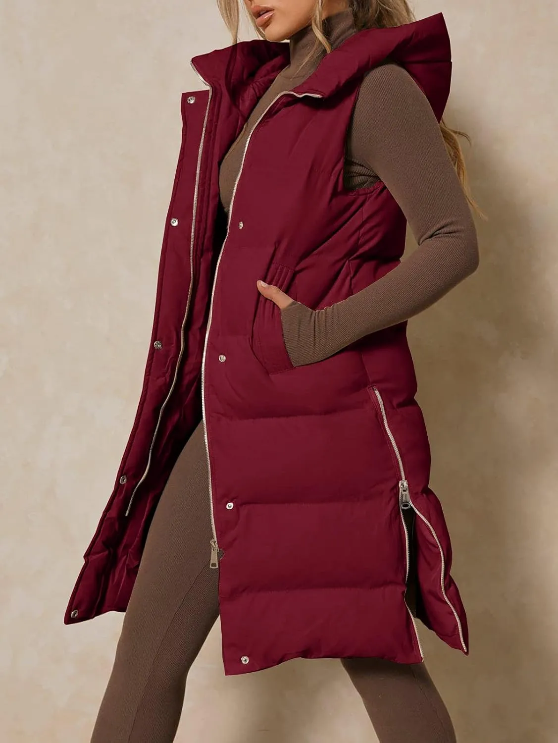 Inorin Womens Down Vest with Stand Collar Thick Hooded Sleeveless Long Coats Jacket