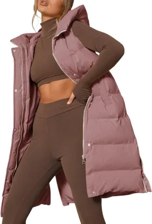 Inorin Womens Down Vest with Stand Collar Thick Hooded Sleeveless Long Coats Jacket