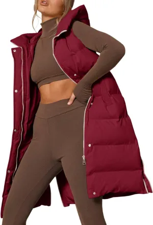 Inorin Womens Down Vest with Stand Collar Thick Hooded Sleeveless Long Coats Jacket
