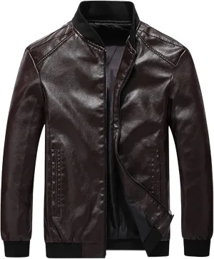 JEKE-DG Men's Casual Bomber Spring Fall Coat Slim Fit Windbreaker Coat Jacket Faux Leather Zip Up Classic Coats