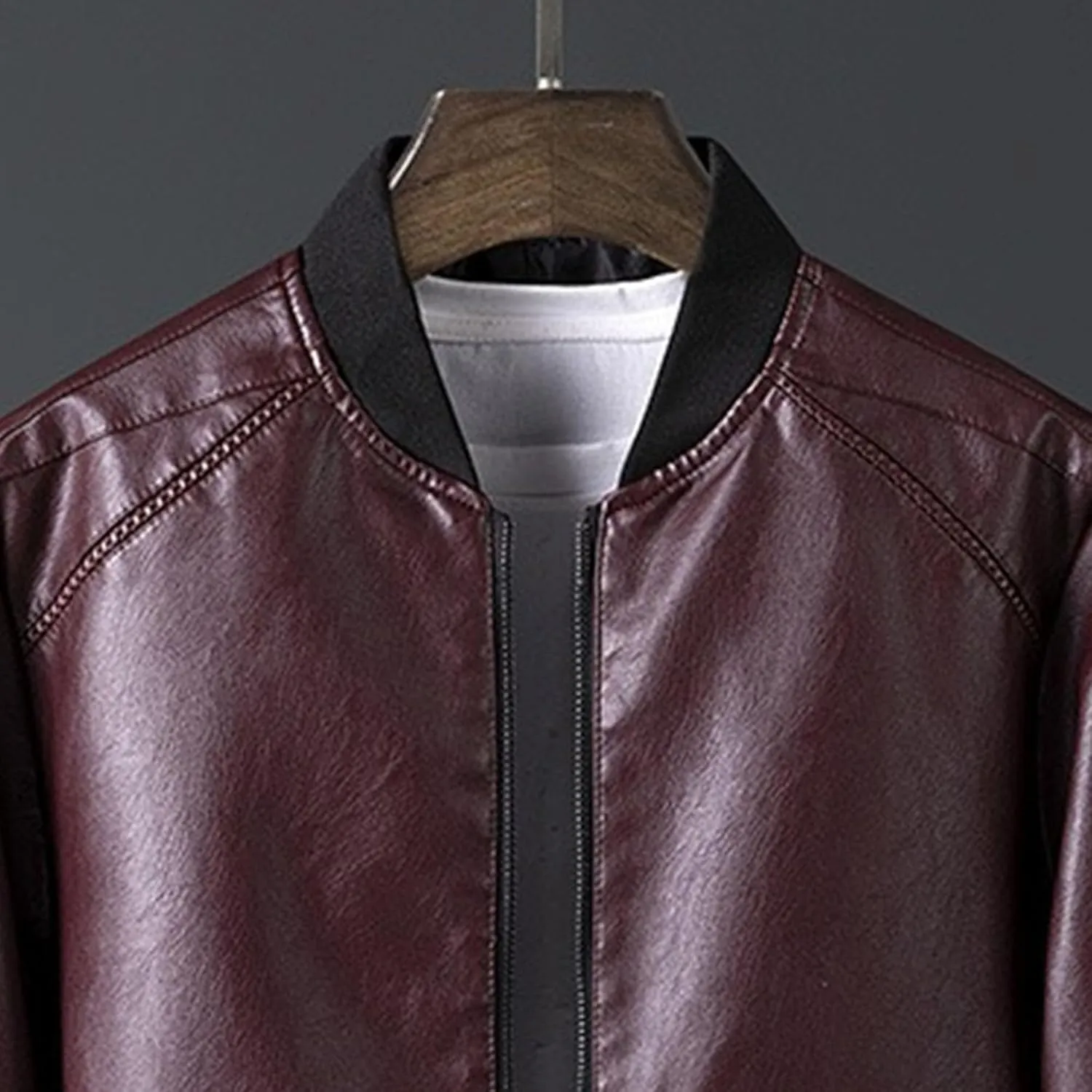 JEKE-DG Men's Casual Bomber Spring Fall Coat Slim Fit Windbreaker Coat Jacket Faux Leather Zip Up Classic Coats