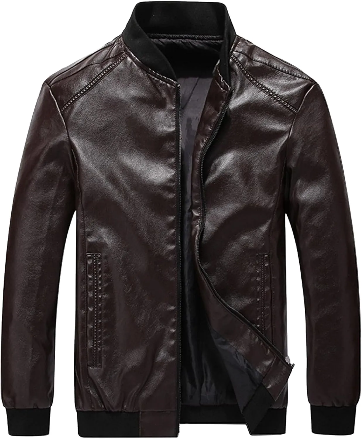 JEKE-DG Men's Casual Bomber Spring Fall Coat Slim Fit Windbreaker Coat Jacket Faux Leather Zip Up Classic Coats