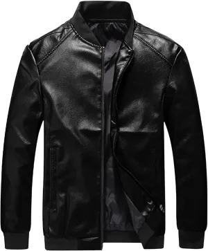 JEKE-DG Men's Casual Bomber Spring Fall Coat Slim Fit Windbreaker Coat Jacket Faux Leather Zip Up Classic Coats