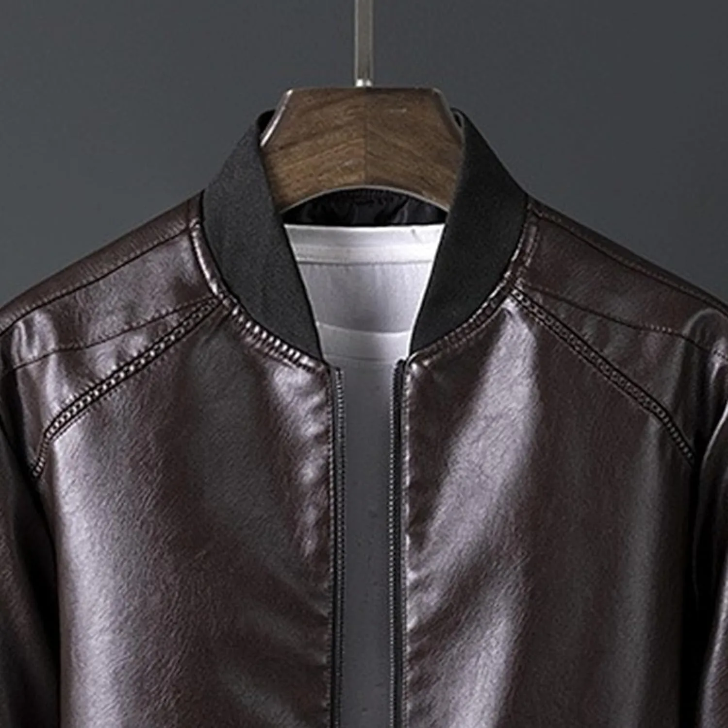 JEKE-DG Men's Casual Bomber Spring Fall Coat Slim Fit Windbreaker Coat Jacket Faux Leather Zip Up Classic Coats