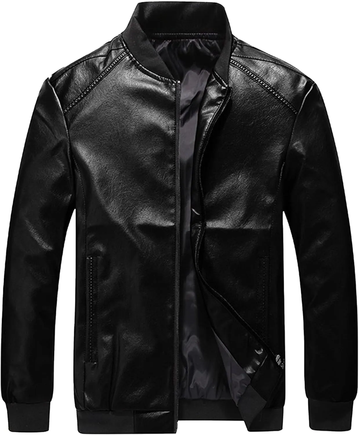 JEKE-DG Men's Casual Bomber Spring Fall Coat Slim Fit Windbreaker Coat Jacket Faux Leather Zip Up Classic Coats