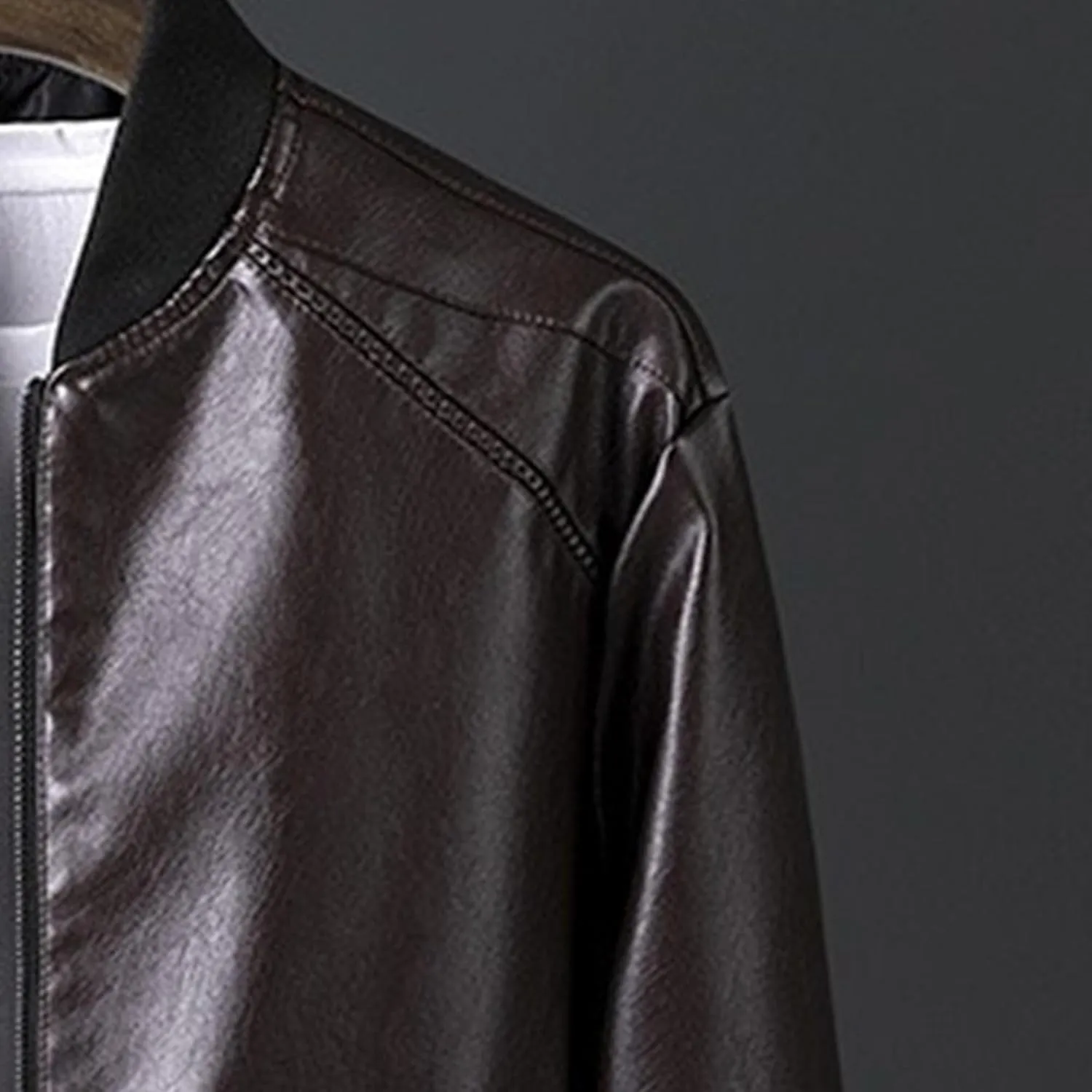 JEKE-DG Men's Casual Bomber Spring Fall Coat Slim Fit Windbreaker Coat Jacket Faux Leather Zip Up Classic Coats