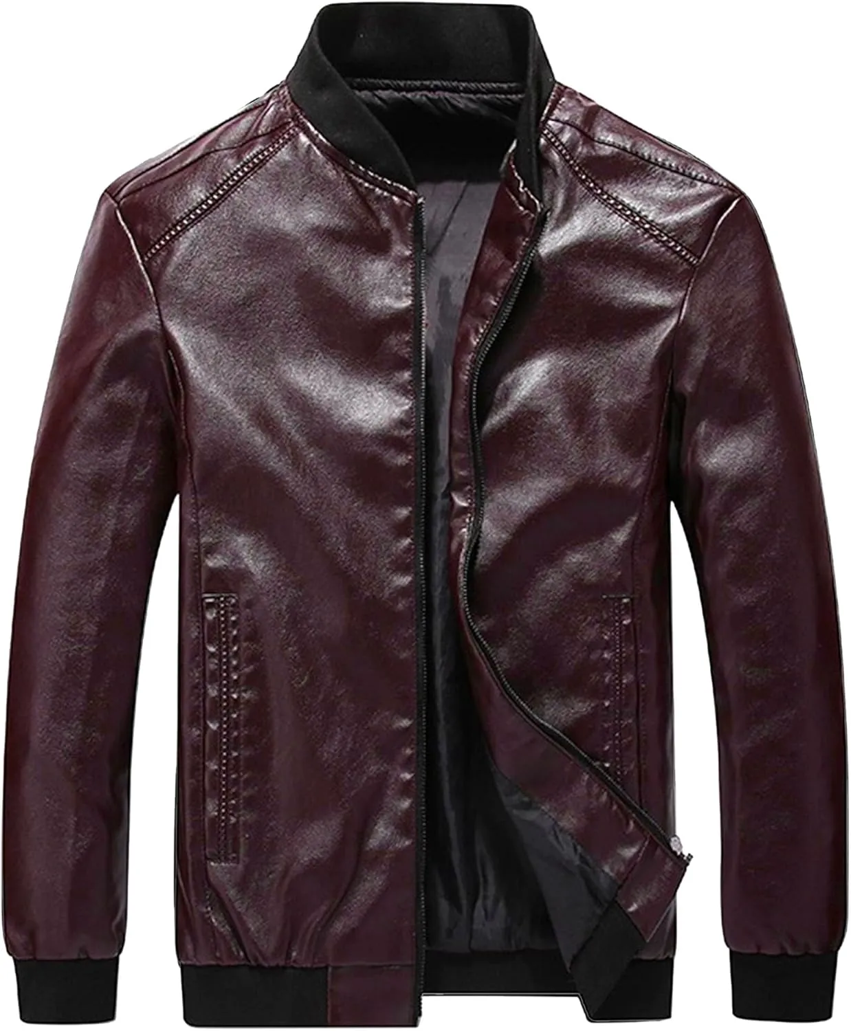 JEKE-DG Men's Casual Bomber Spring Fall Coat Slim Fit Windbreaker Coat Jacket Faux Leather Zip Up Classic Coats