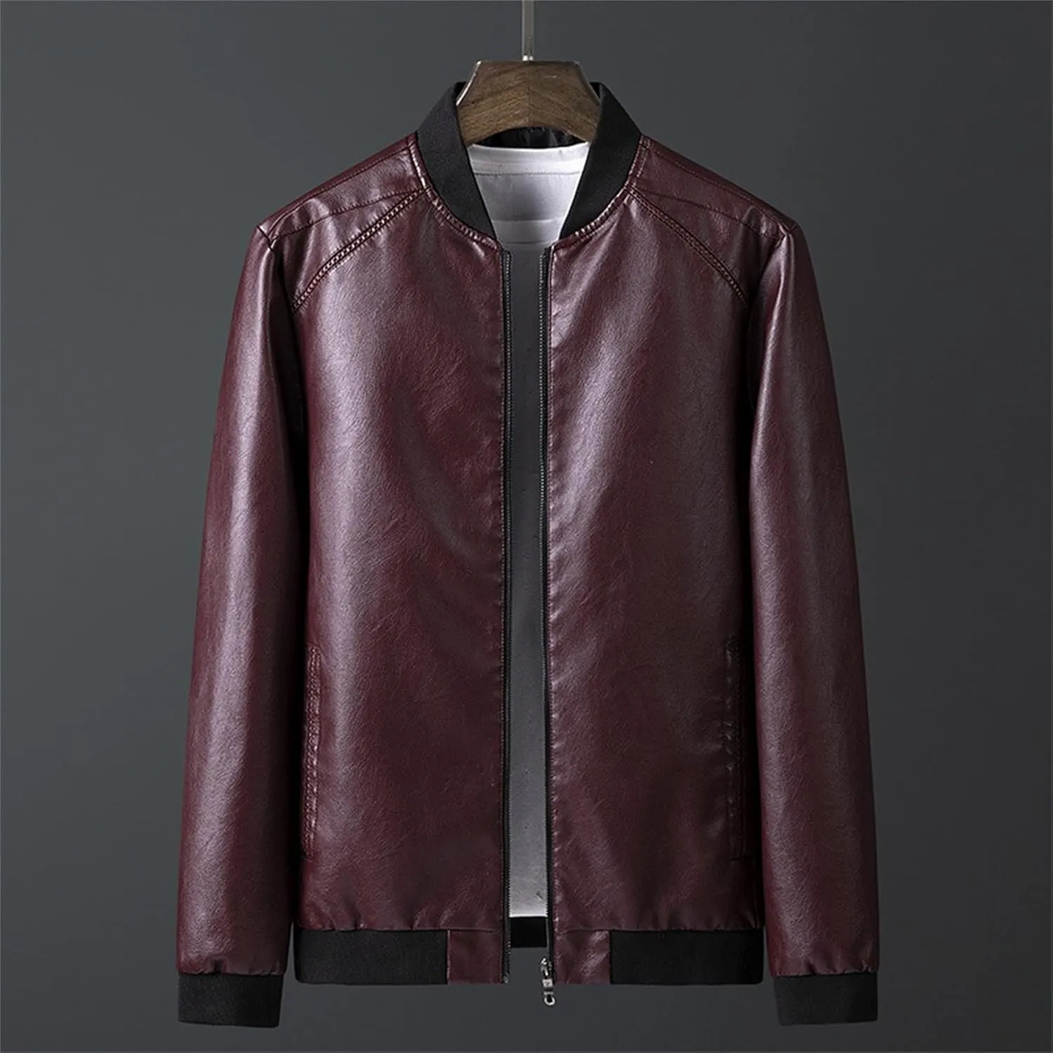 JEKE-DG Men's Casual Bomber Spring Fall Coat Slim Fit Windbreaker Coat Jacket Faux Leather Zip Up Classic Coats