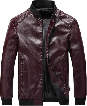 JEKE-DG Men's Casual Bomber Spring Fall Coat Slim Fit Windbreaker Coat Jacket Faux Leather Zip Up Classic Coats