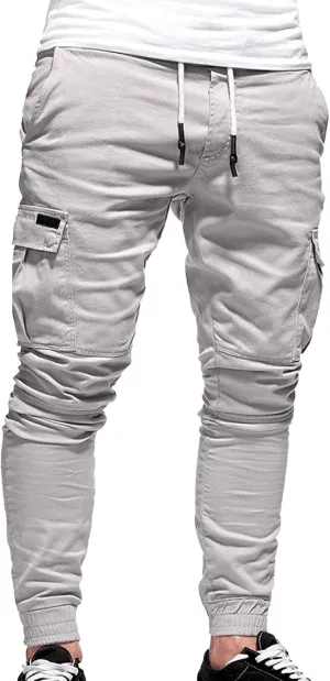 JEShifangjiusu Mens Fashion Cargo Pants Relaxed Fit Drawstring Joggers Sweatpants Workout Casual Cotton Long Trousers