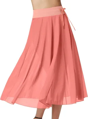 JOAU Women's Midi Skirt Summer Boho Solid Beach Drawstring Elastic High Waist A-Line Flowy Swing Slit Skirts with Lining