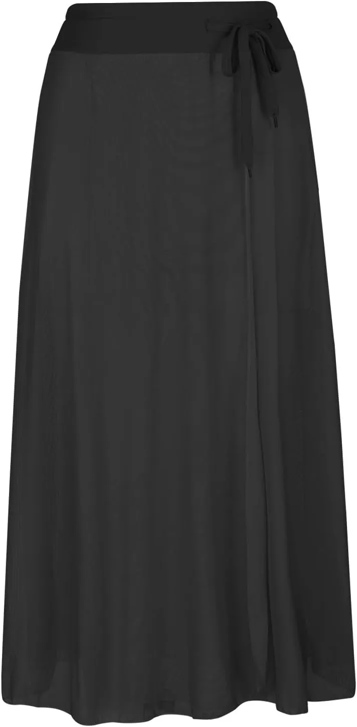 JOAU Women's Midi Skirt Summer Boho Solid Beach Drawstring Elastic High Waist A-Line Flowy Swing Slit Skirts with Lining