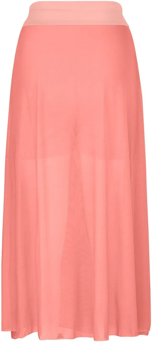 JOAU Women's Midi Skirt Summer Boho Solid Beach Drawstring Elastic High Waist A-Line Flowy Swing Slit Skirts with Lining