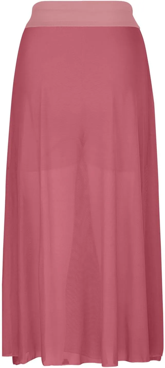 JOAU Women's Midi Skirt Summer Boho Solid Beach Drawstring Elastic High Waist A-Line Flowy Swing Slit Skirts with Lining