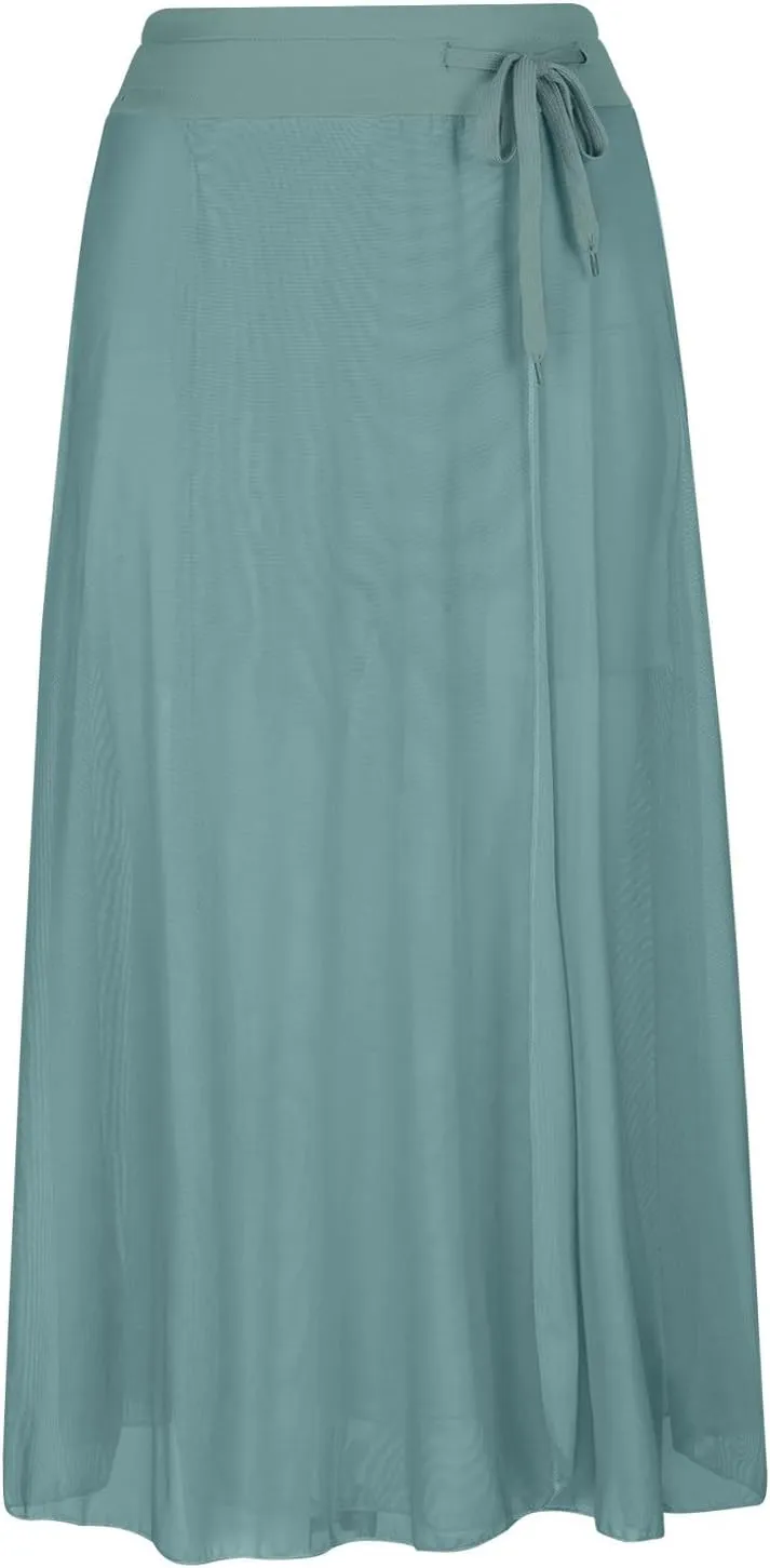 JOAU Women's Midi Skirt Summer Boho Solid Beach Drawstring Elastic High Waist A-Line Flowy Swing Slit Skirts with Lining