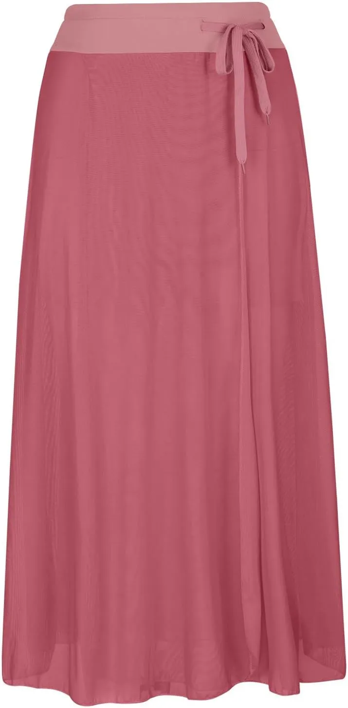 JOAU Women's Midi Skirt Summer Boho Solid Beach Drawstring Elastic High Waist A-Line Flowy Swing Slit Skirts with Lining