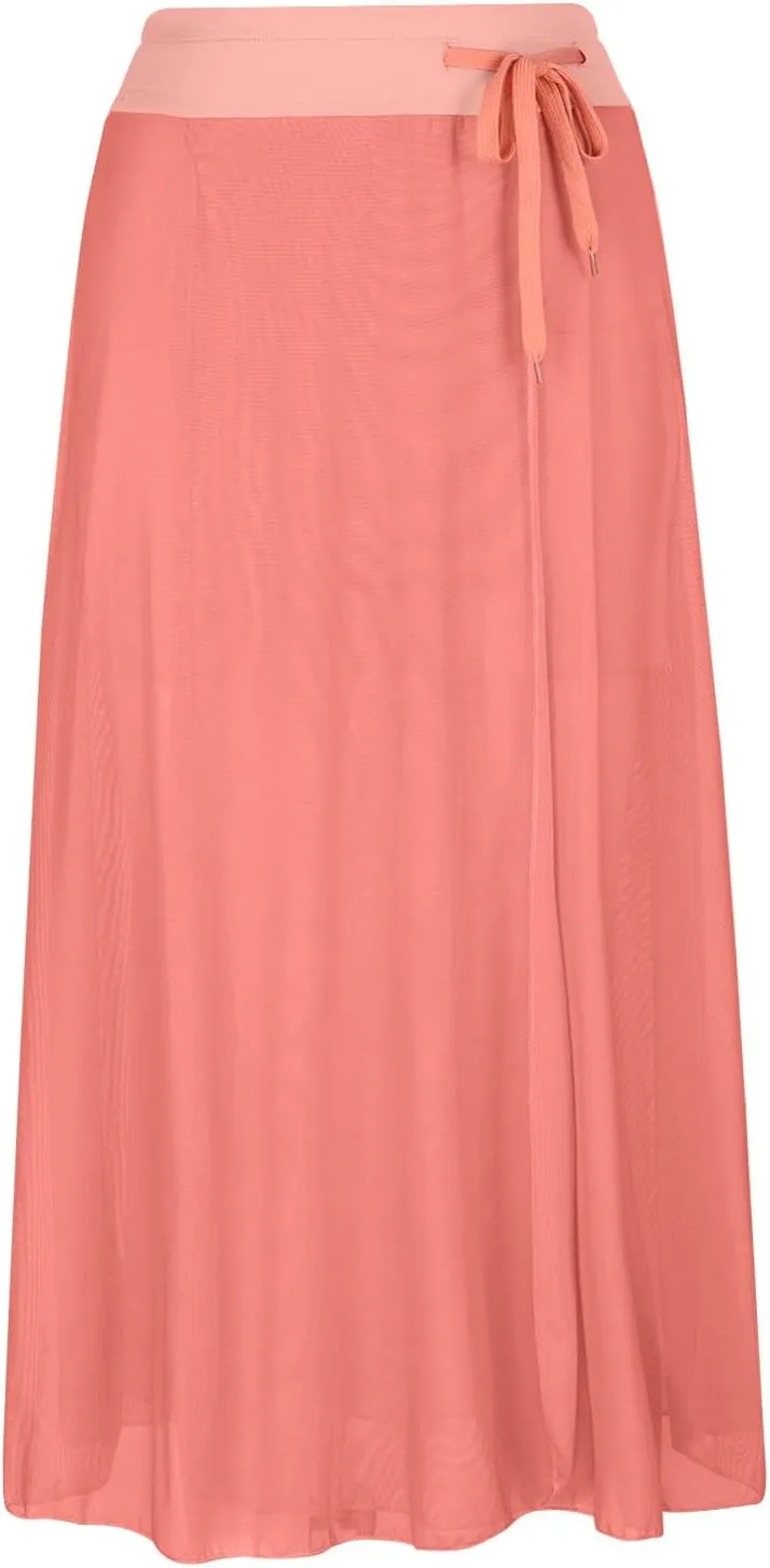 JOAU Women's Midi Skirt Summer Boho Solid Beach Drawstring Elastic High Waist A-Line Flowy Swing Slit Skirts with Lining