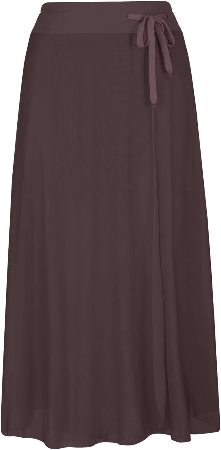 JOAU Women's Midi Skirt Summer Boho Solid Beach Drawstring Elastic High Waist A-Line Flowy Swing Slit Skirts with Lining