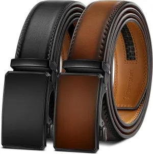 KEMISANT Men Belt 2 Pack, Leather Ratchet Belt Easy Click Slide For Men 1 3/8",Cut for Fit