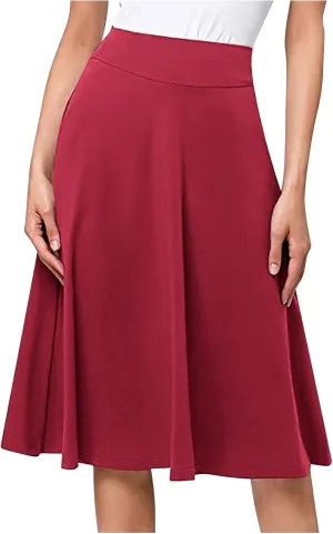 Ladies High Waist Knee Length Skirts Casual Solid Color Comfortable Flared Skirt for Women Flowy Pleated Skirts