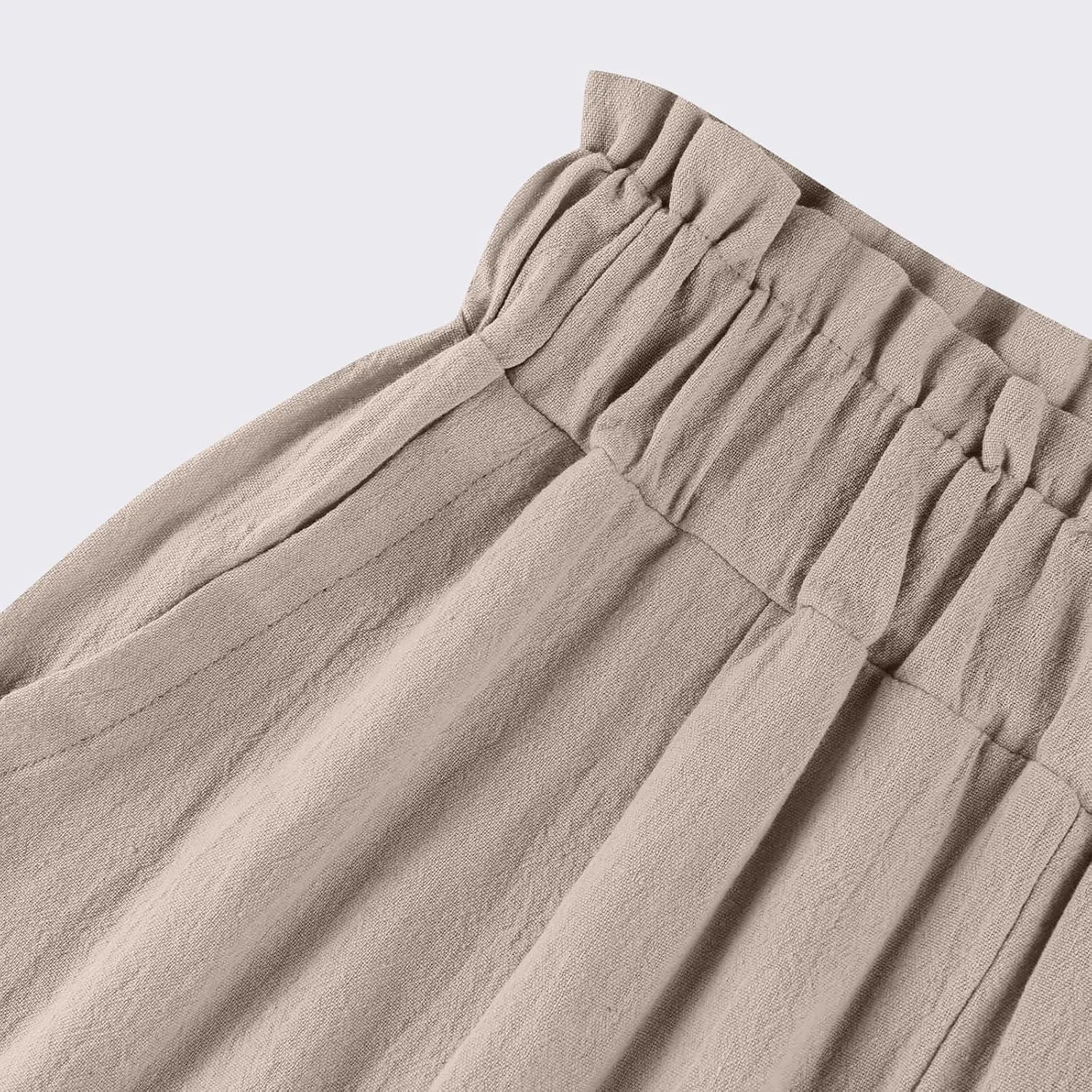 Linen Capri Pants for Women Trendy Summer Loose Fit High Waisted Paperbag Pants Casual Pull on Beach Cropped Trouser