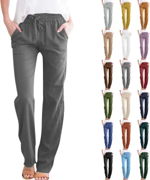 Linen Pants for Women High Waisted Loose Straight Leg Trousers Casual Summer Dress Pants Lounge Trousers with Pockets