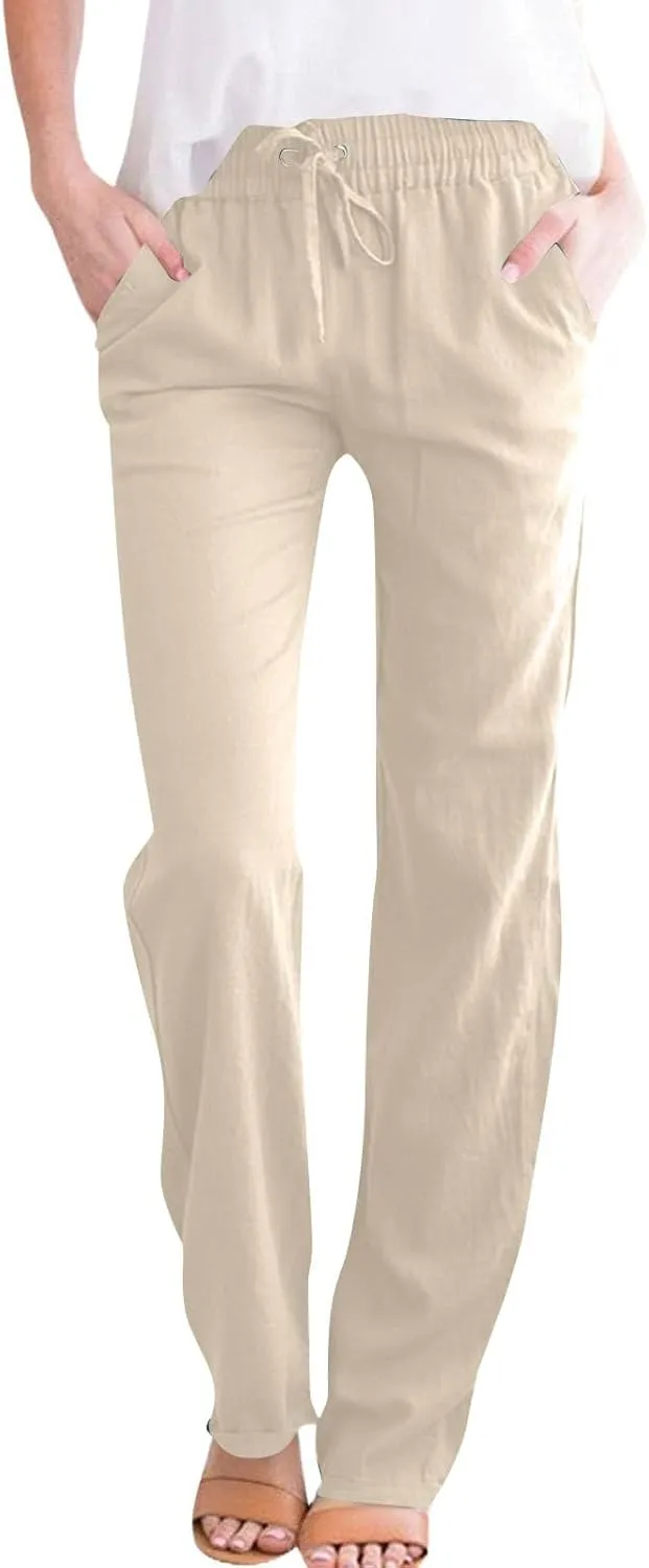 Linen Pants for Women High Waisted Loose Straight Leg Trousers Casual Summer Dress Pants Lounge Trousers with Pockets