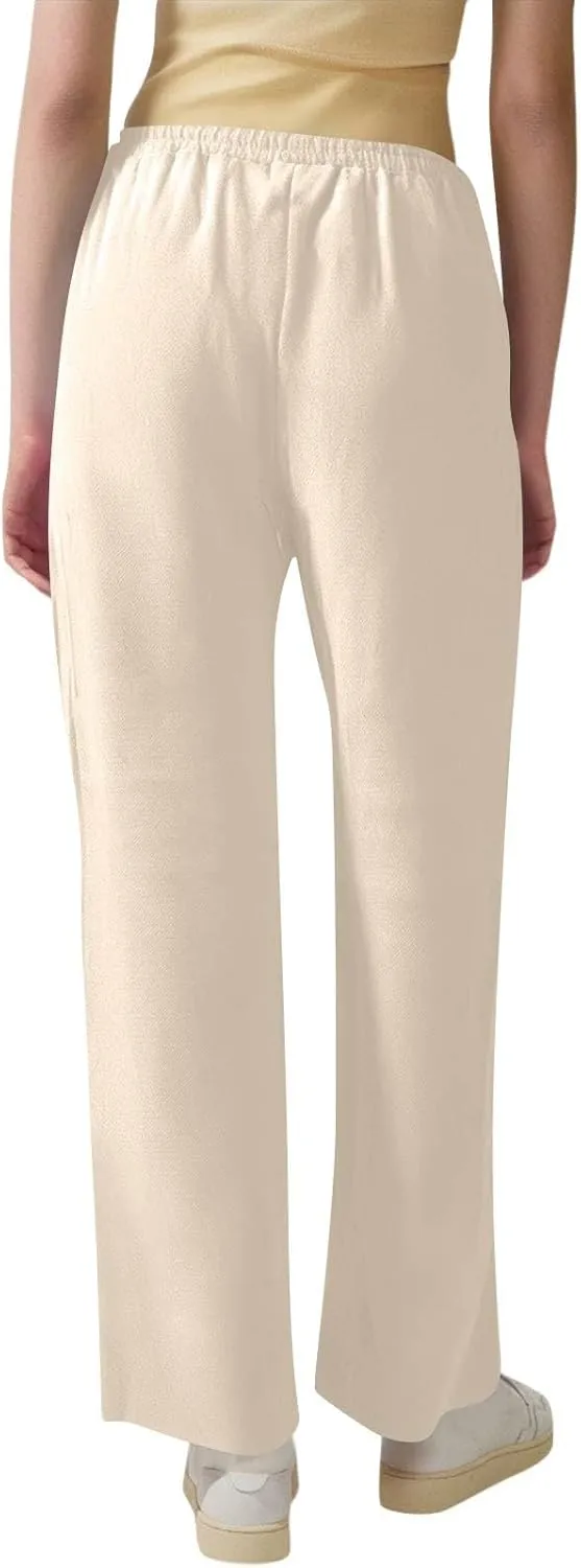 Linen Pants for Women High Waisted Loose Straight Leg Trousers Casual Summer Dress Pants Lounge Trousers with Pockets