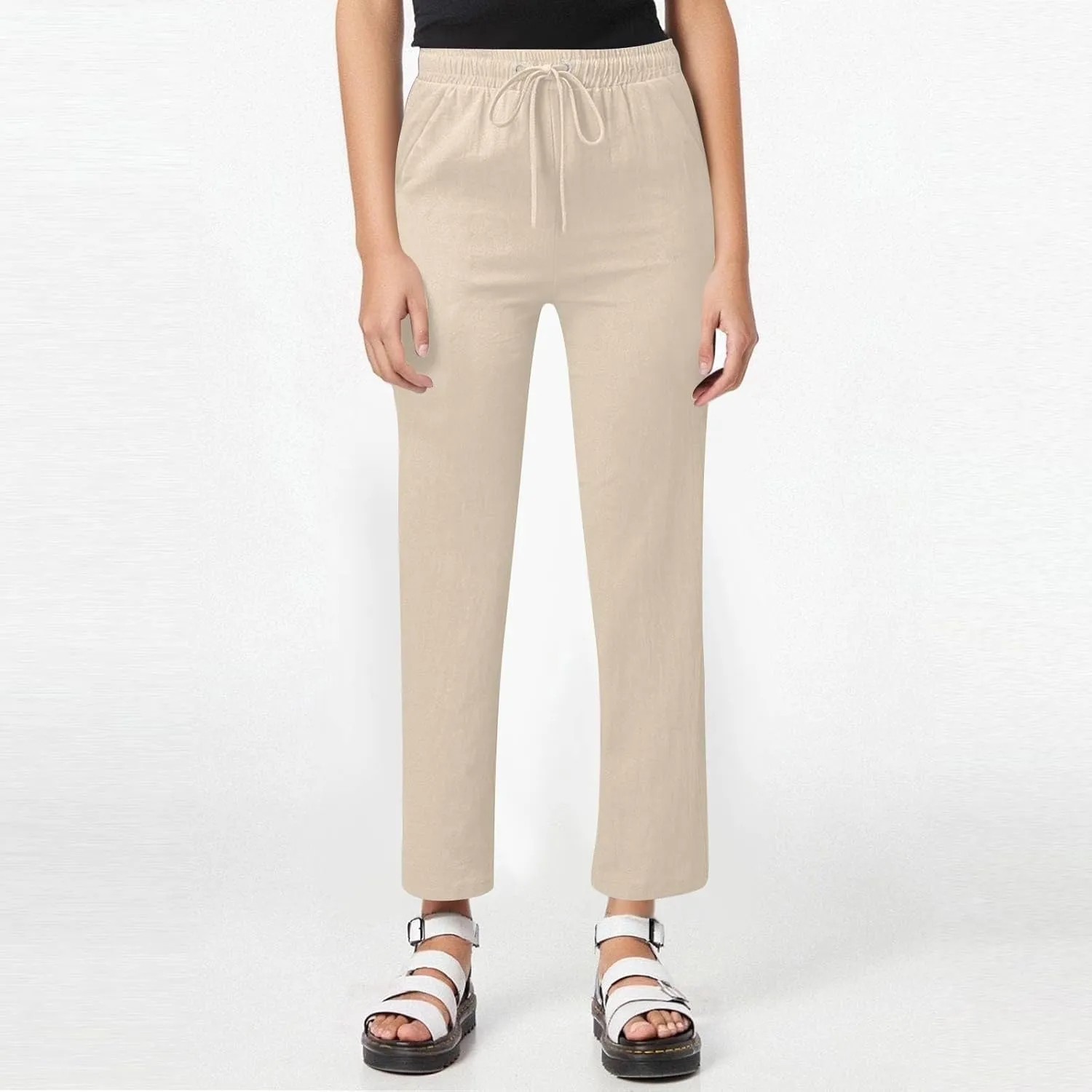 Linen Pants for Women High Waisted Loose Straight Leg Trousers Casual Summer Dress Pants Lounge Trousers with Pockets