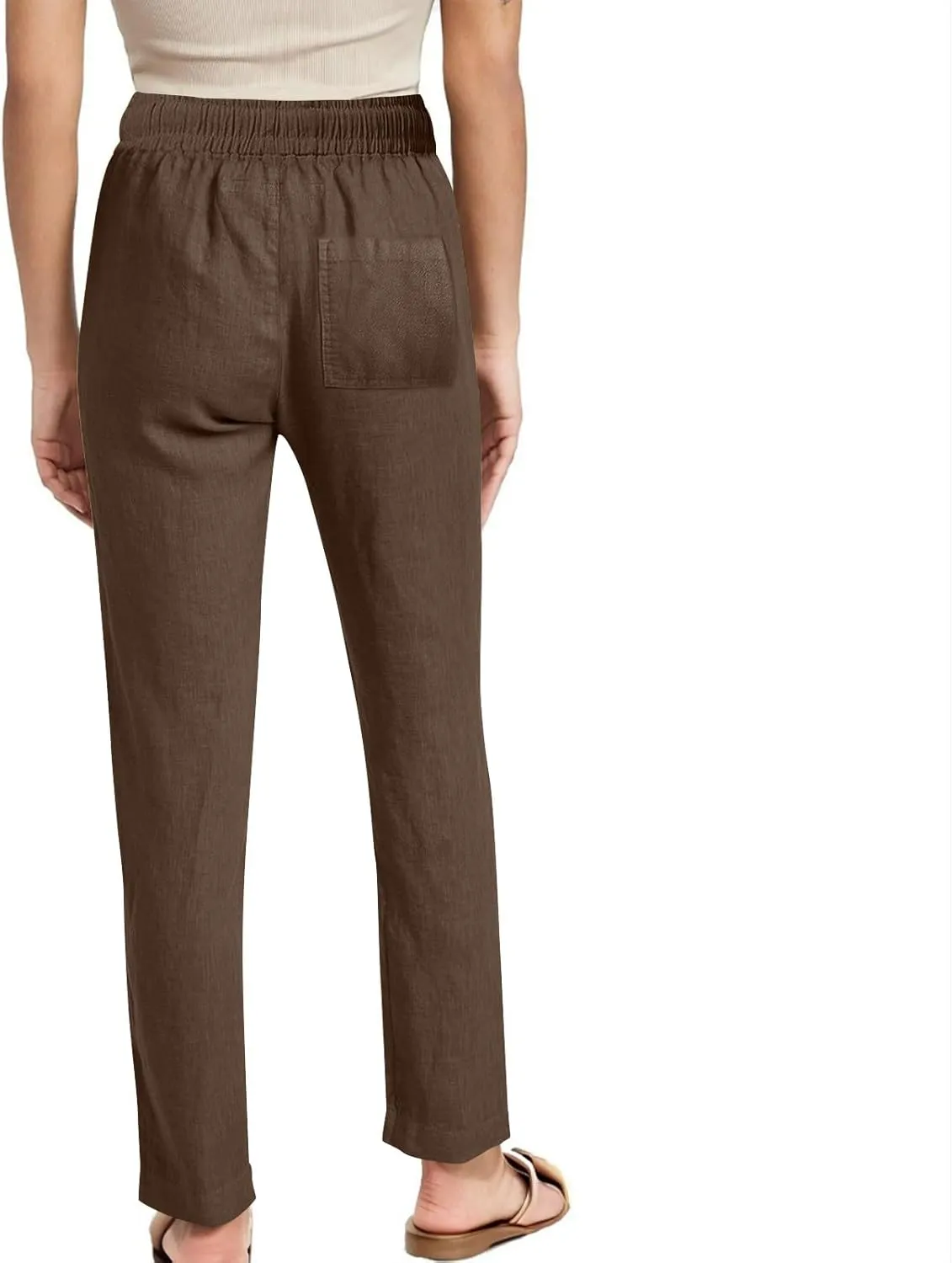 Linen Pants for Women Summer Straight Leg Pants High Waisted Drawstring Trousers Comfy Soft Lounge Pants with Pockets