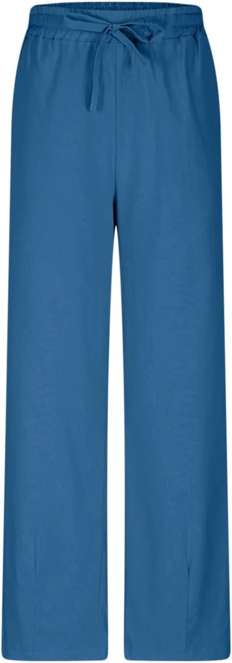Linen Pants Women Cotton Straight Leg Lightweight Pant Summer Trousers Drawstring Elastic Waisted Loose Lounge Trouser