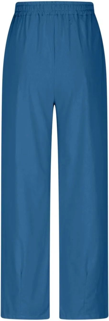 Linen Pants Women Cotton Straight Leg Lightweight Pant Summer Trousers Drawstring Elastic Waisted Loose Lounge Trouser