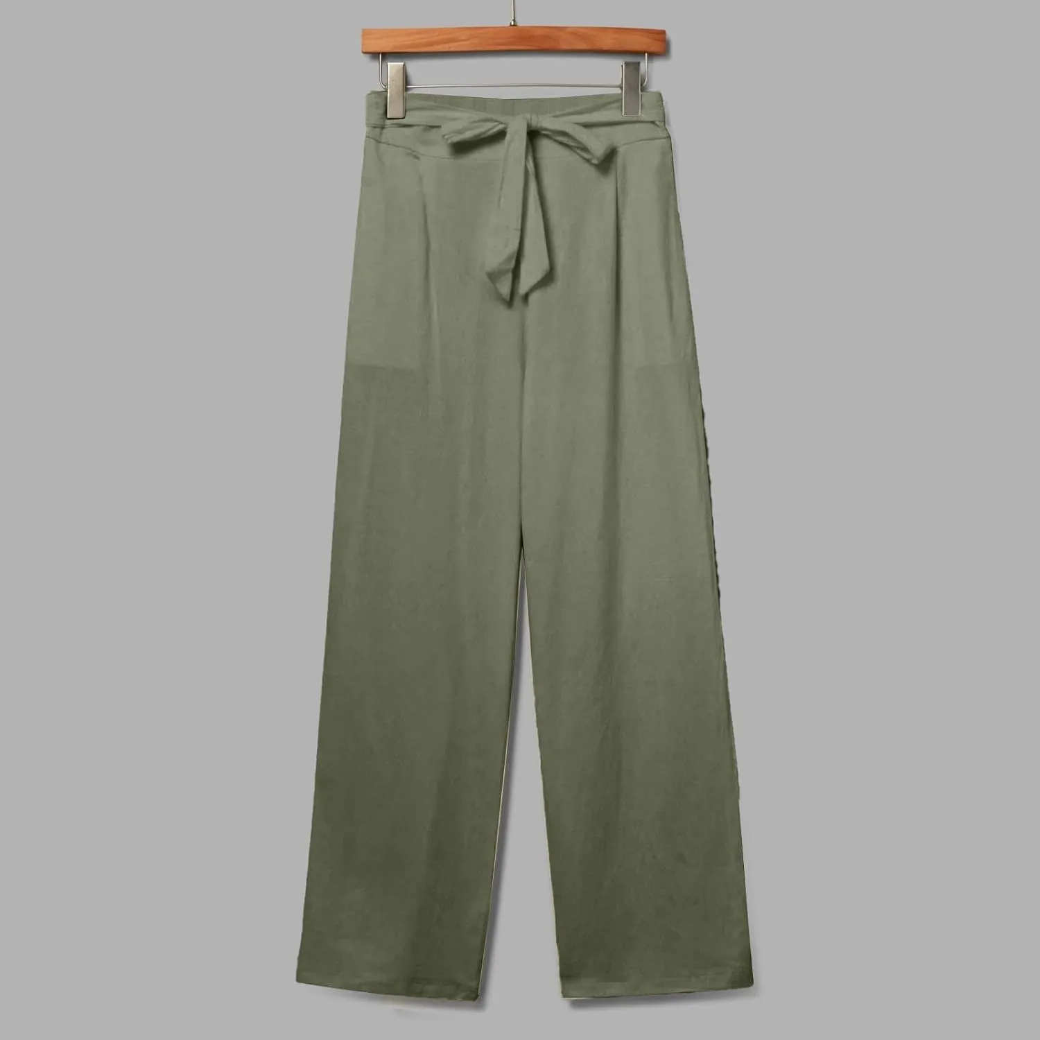 Linen Pants Women Plus Size High Waisted Dress Pants Knot Tie Straight Leg Work Pants Paperbag Pants with Pockets
