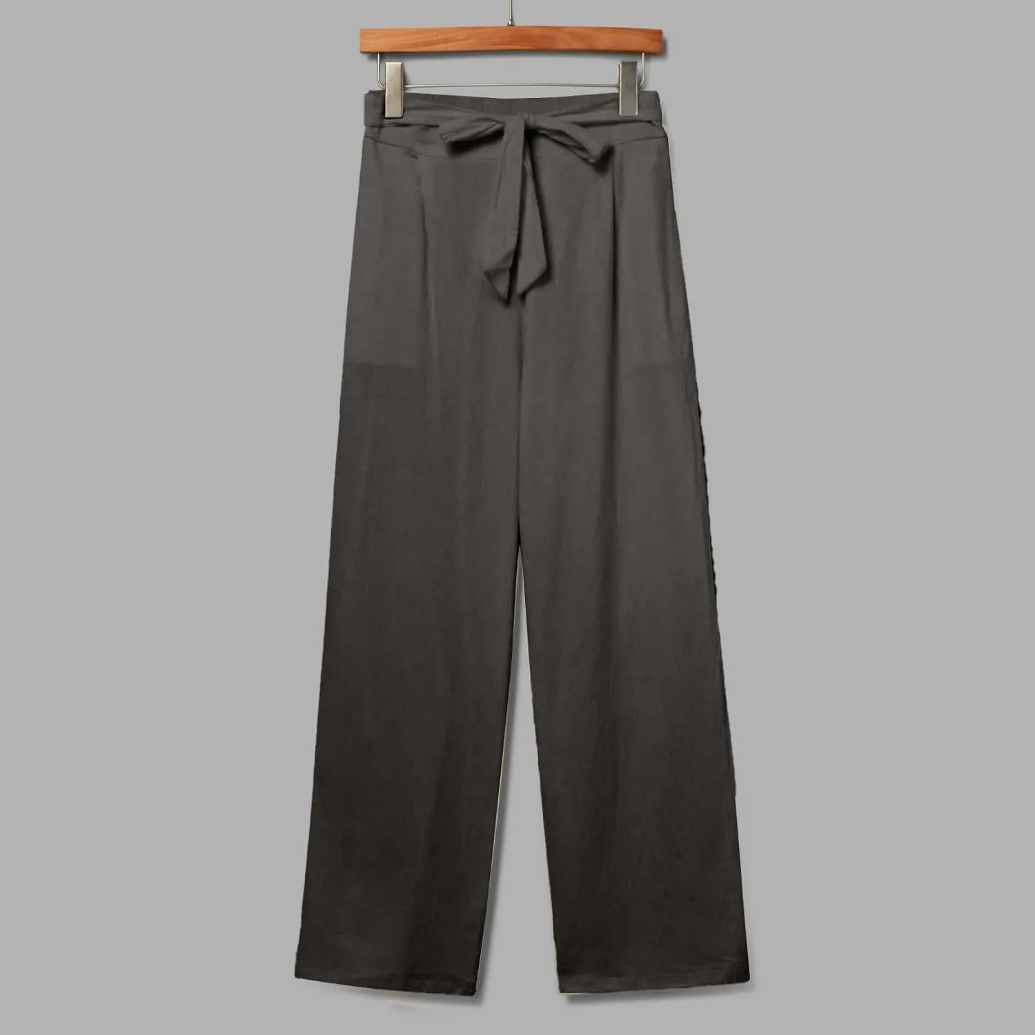Linen Pants Women Plus Size High Waisted Dress Pants Knot Tie Straight Leg Work Pants Paperbag Pants with Pockets