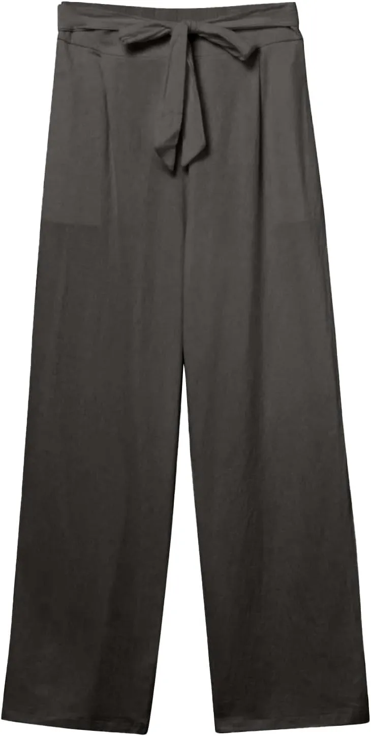 Linen Pants Women Plus Size High Waisted Dress Pants Knot Tie Straight Leg Work Pants Paperbag Pants with Pockets