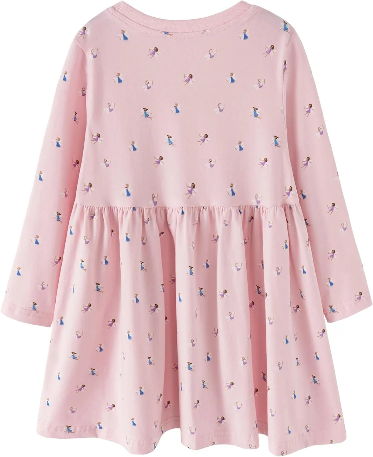 Little Girls Cotton Long Sleeve Casual Dress Toddler Kids Cartoon Floral Print Jersey Dresses 24M-7Yrs