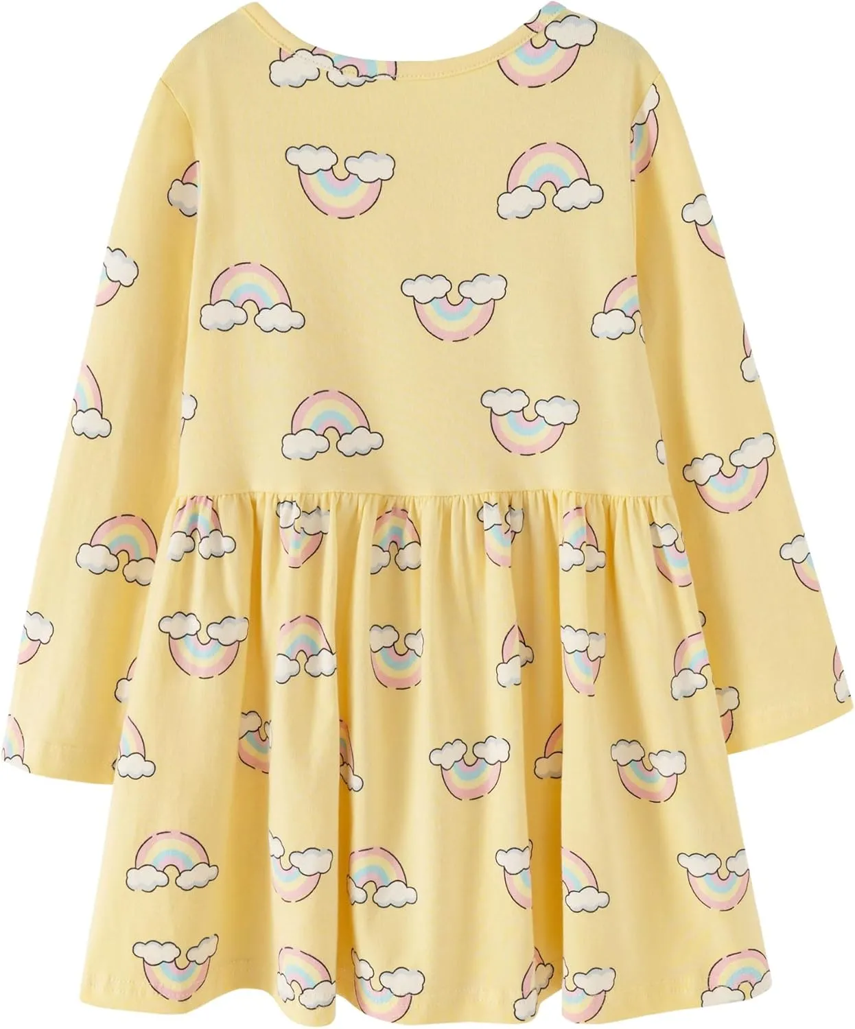 Little Girls Cotton Long Sleeve Casual Dress Toddler Kids Cartoon Floral Print Jersey Dresses 24M-7Yrs