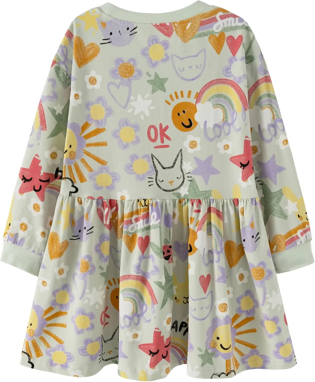 Little Girls Cotton Long Sleeve Casual Dress Toddler Kids Cartoon Floral Print Jersey Dresses 24M-7Yrs