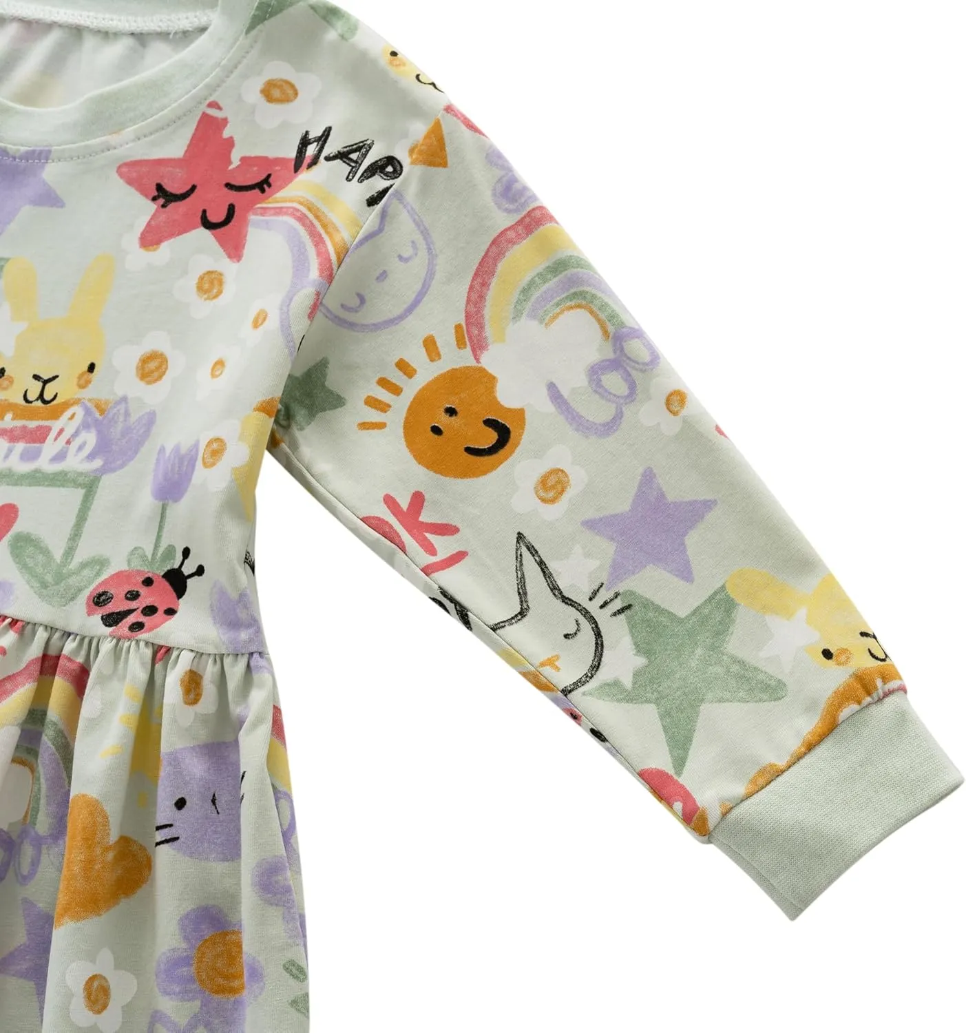 Little Girls Cotton Long Sleeve Casual Dress Toddler Kids Cartoon Floral Print Jersey Dresses 24M-7Yrs