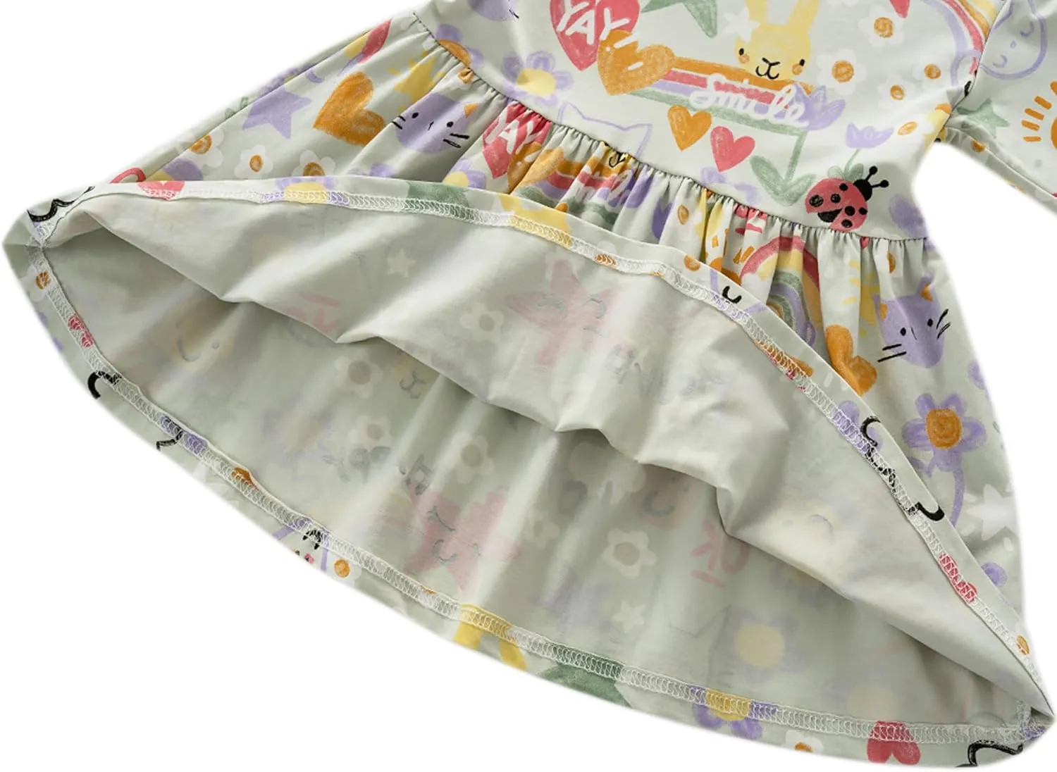 Little Girls Cotton Long Sleeve Casual Dress Toddler Kids Cartoon Floral Print Jersey Dresses 24M-7Yrs