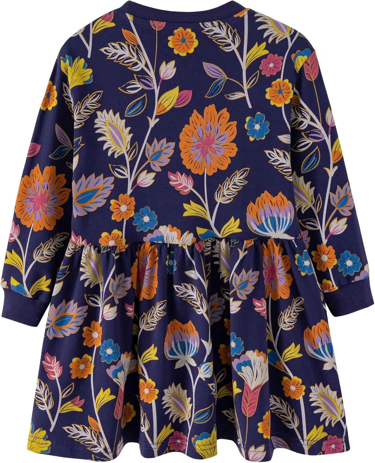 Little Girls Cotton Long Sleeve Casual Dress Toddler Kids Cartoon Floral Print Jersey Dresses 24M-7Yrs