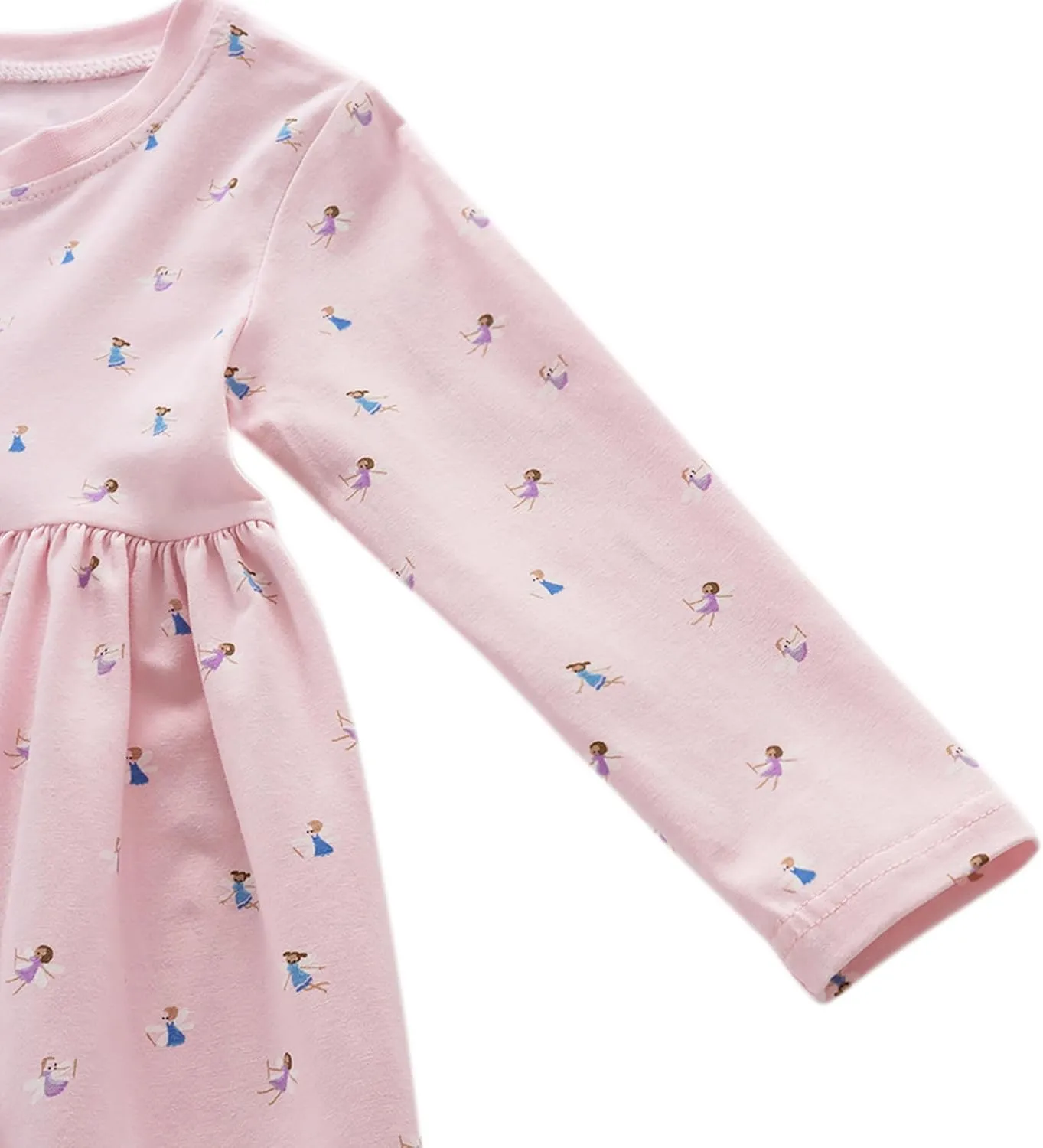 Little Girls Cotton Long Sleeve Casual Dress Toddler Kids Cartoon Floral Print Jersey Dresses 24M-7Yrs