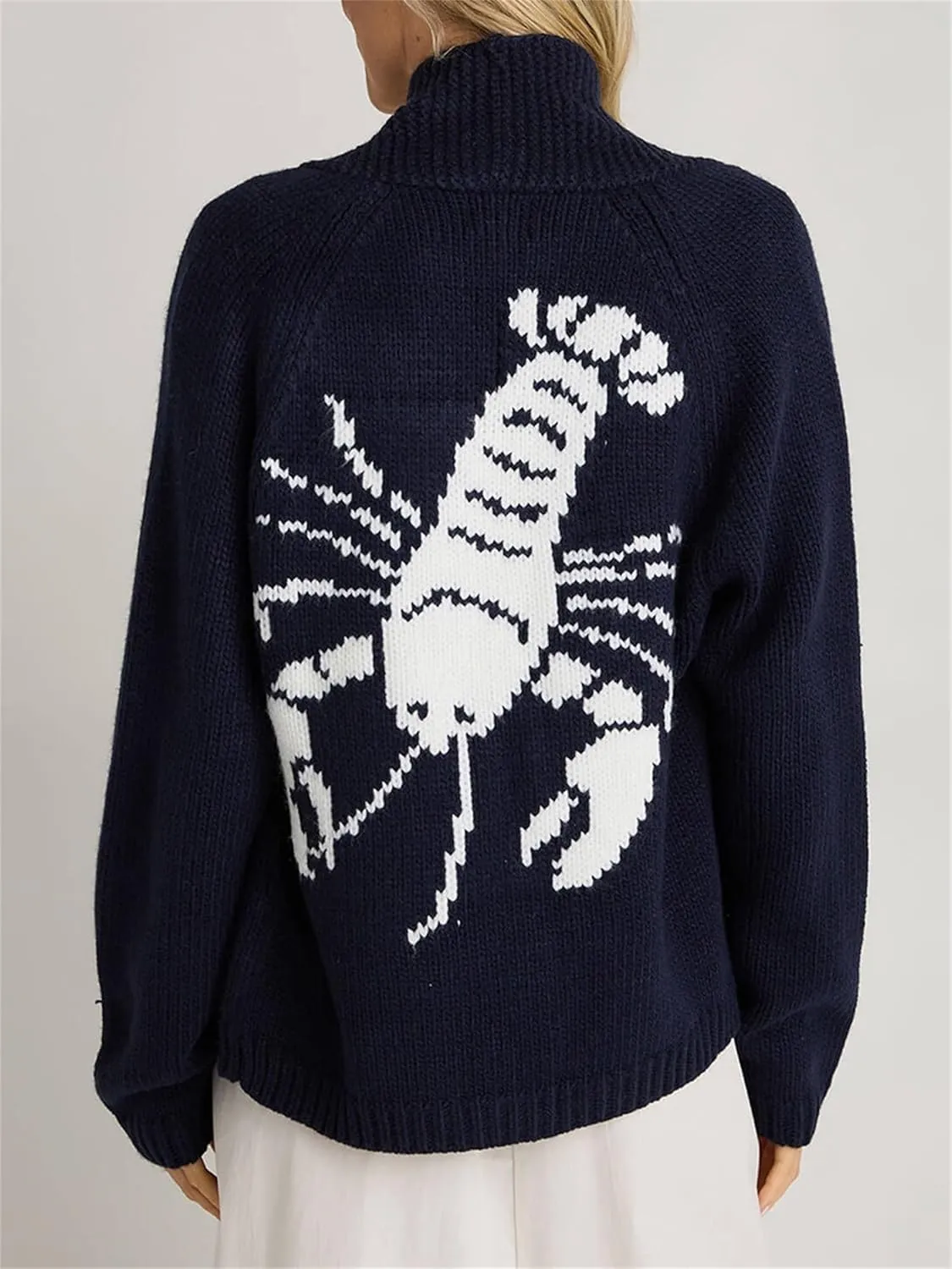 Lobster Knit Sweater Cardigan for Women Y2K Chunky Button Down Sweater Coat Vintage Lightweight Knitwear Cardigans