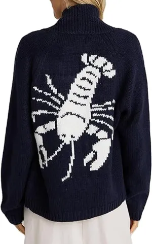Lobster Knit Sweater Cardigan for Women Y2K Chunky Button Down Sweater Coat Vintage Lightweight Knitwear Cardigans