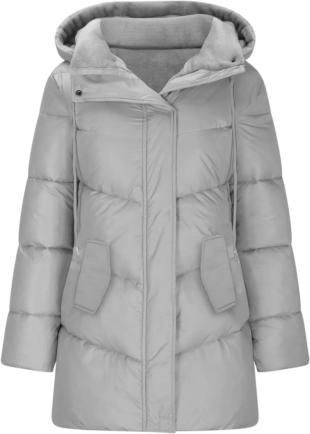 Long Coats for Women Button Down Fleece Lined Puffer Jackets Thicken Warm Fur Hooded Solid Parka Outerwear with Pockets