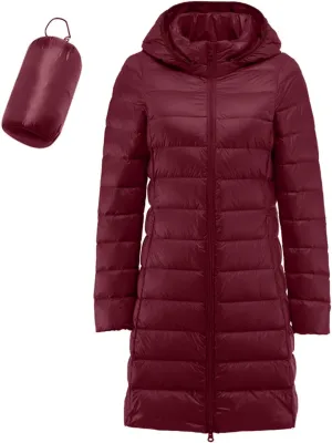 Long Puffer Jacket Women Packable Down Jacket Ultralight Parkas Jacket Maxi Water-Resistant Thicken Hooded Insulated Coat